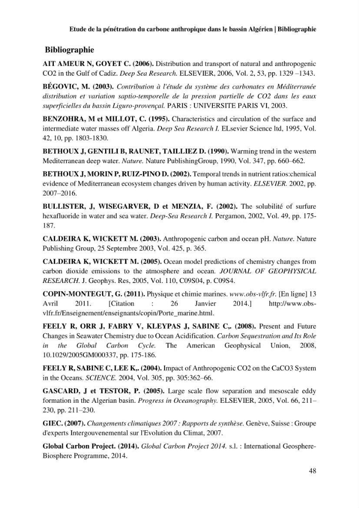 Etude de la pénétration du carbone anthropique dans le bassin algérien