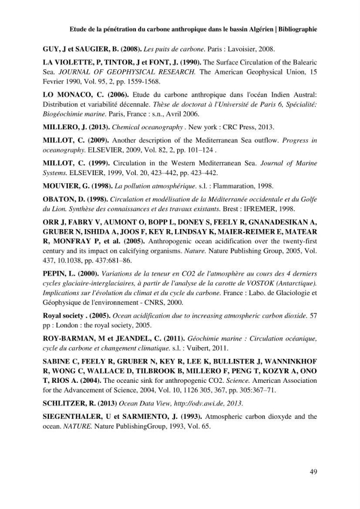 Etude de la pénétration du carbone anthropique dans le bassin algérien