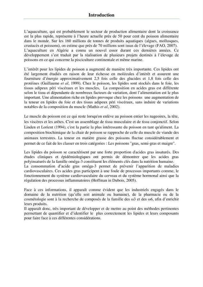 Extraction et identification des lipides à partir de la chair des poissons d\'élevage