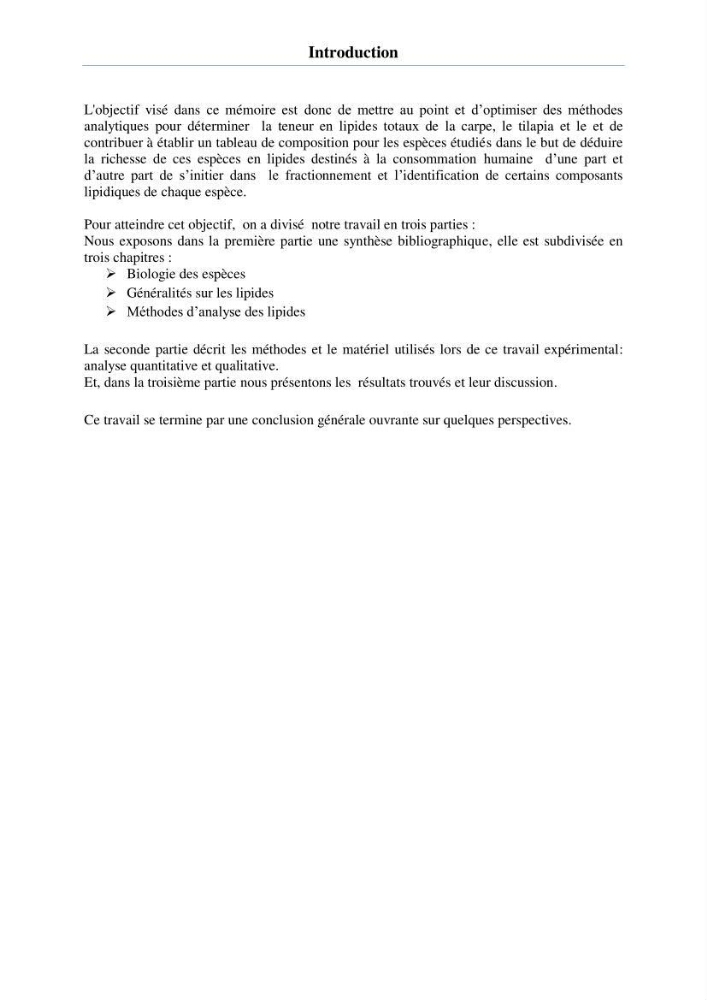 Extraction et identification des lipides à partir de la chair des poissons d\'élevage
