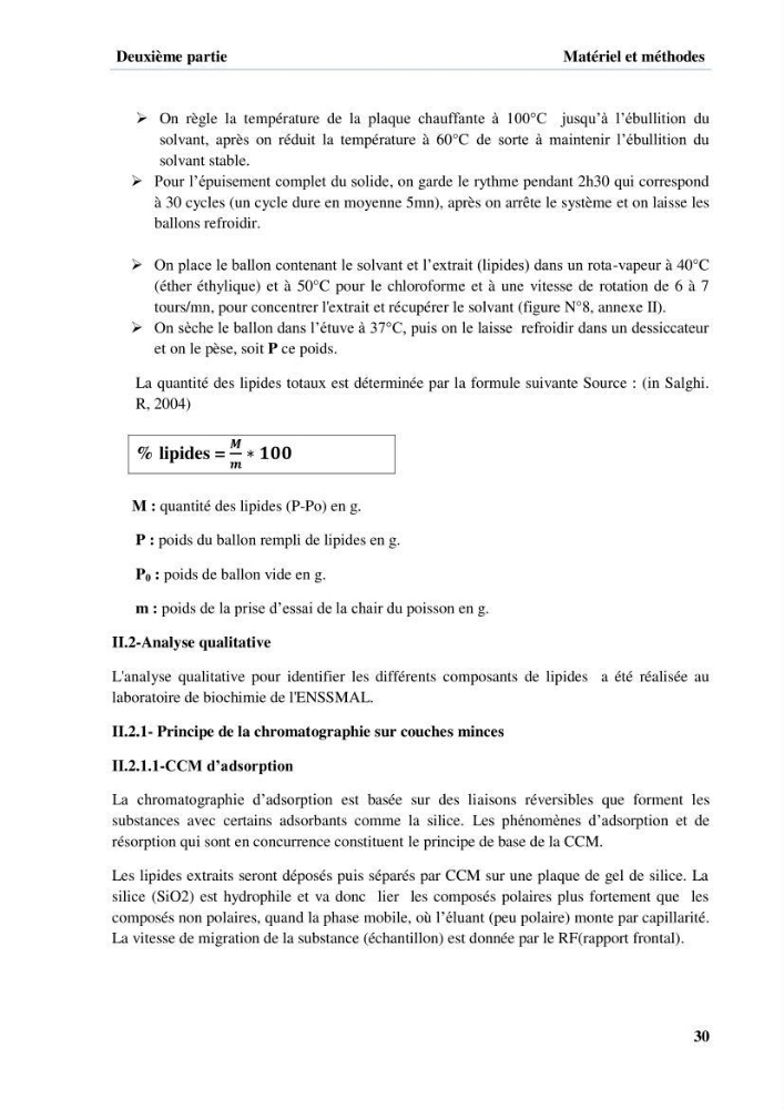 Extraction et identification des lipides à partir de la chair des poissons d\'élevage