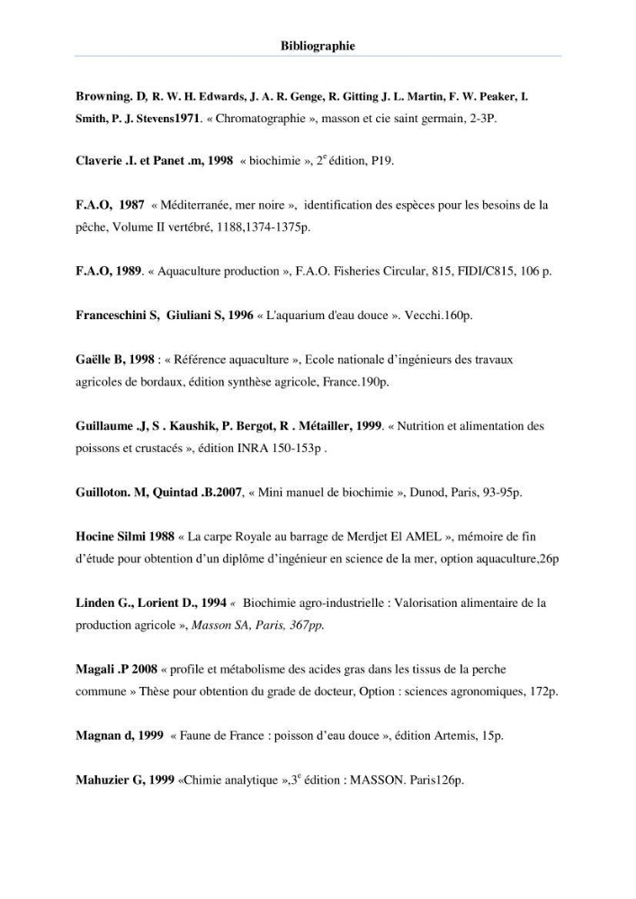 Extraction et identification des lipides à partir de la chair des poissons d\'élevage