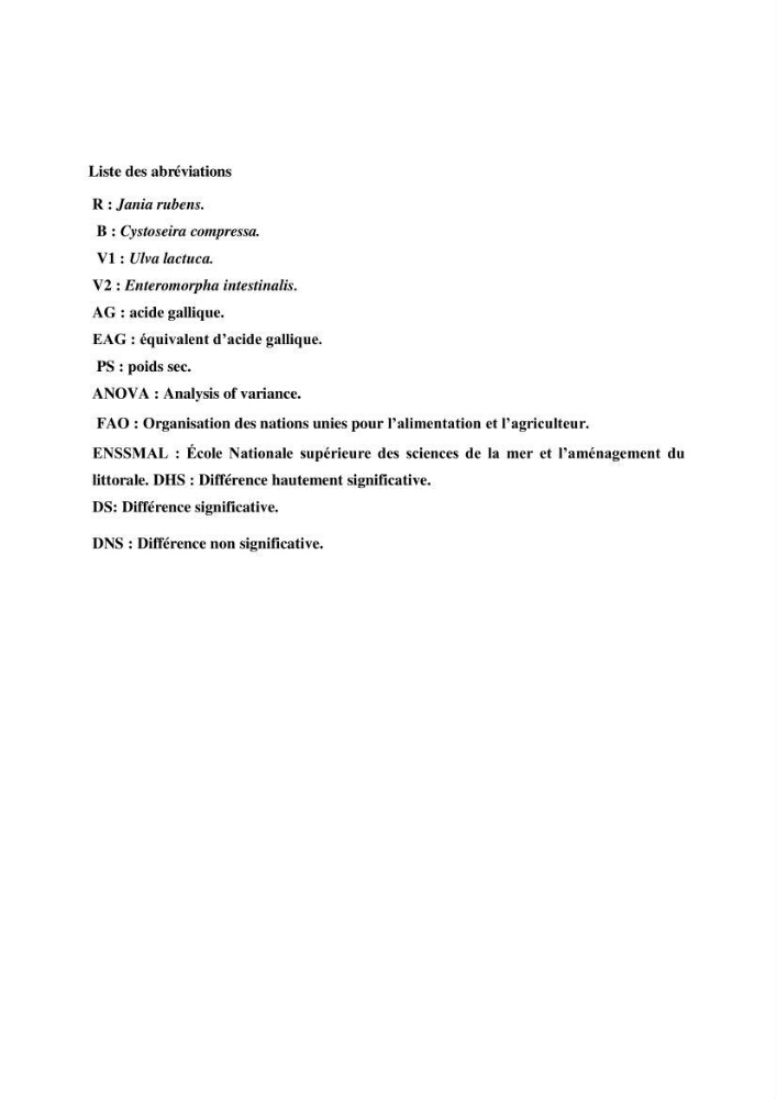 Etude de l\'extraction des composés phénoliques à partir de quelques espèces d\'algue marine