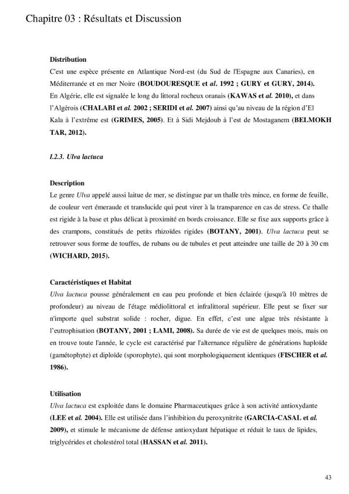 Etude de l\'extraction des composés phénoliques à partir de quelques espèces d\'algue marine