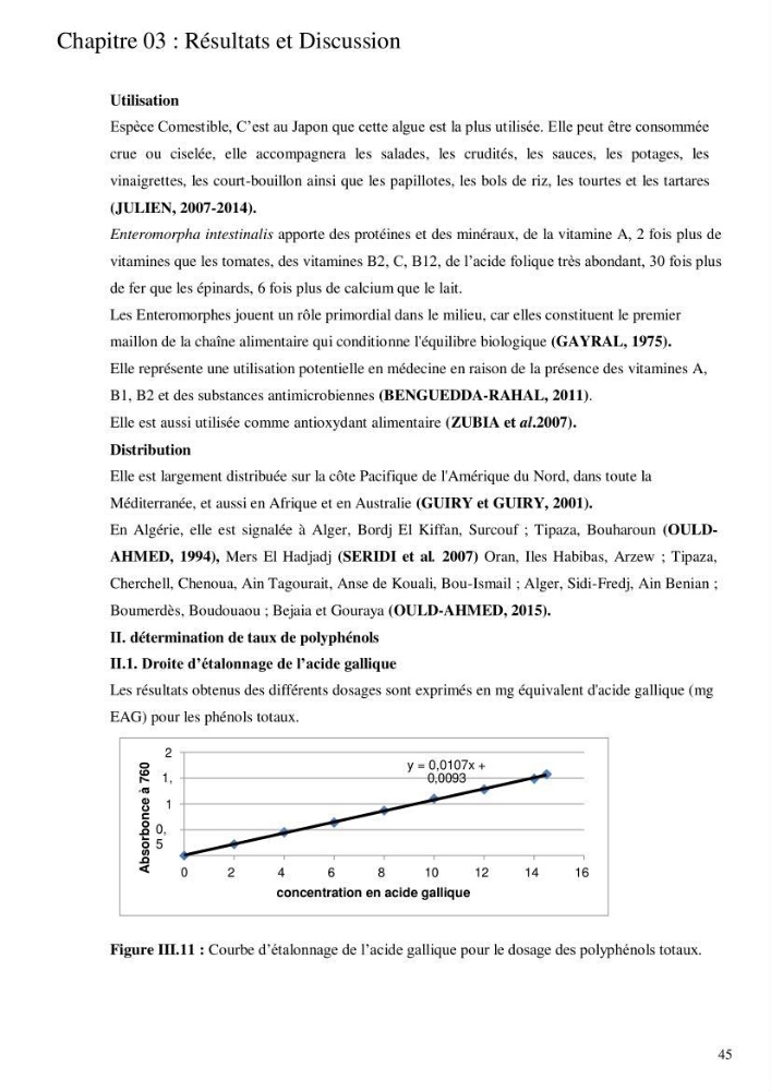 Etude de l\'extraction des composés phénoliques à partir de quelques espèces d\'algue marine