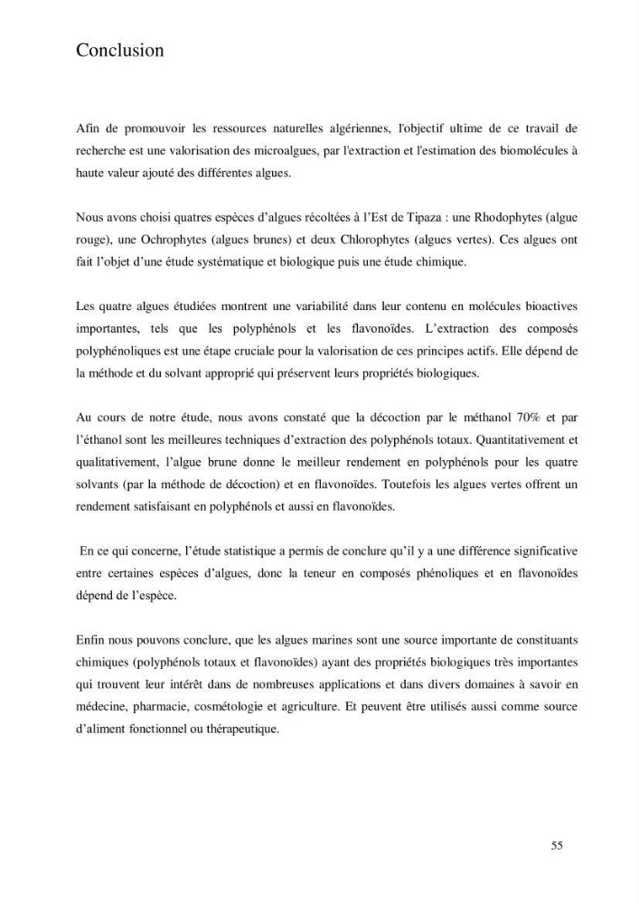 Etude de l\'extraction des composés phénoliques à partir de quelques espèces d\'algue marine