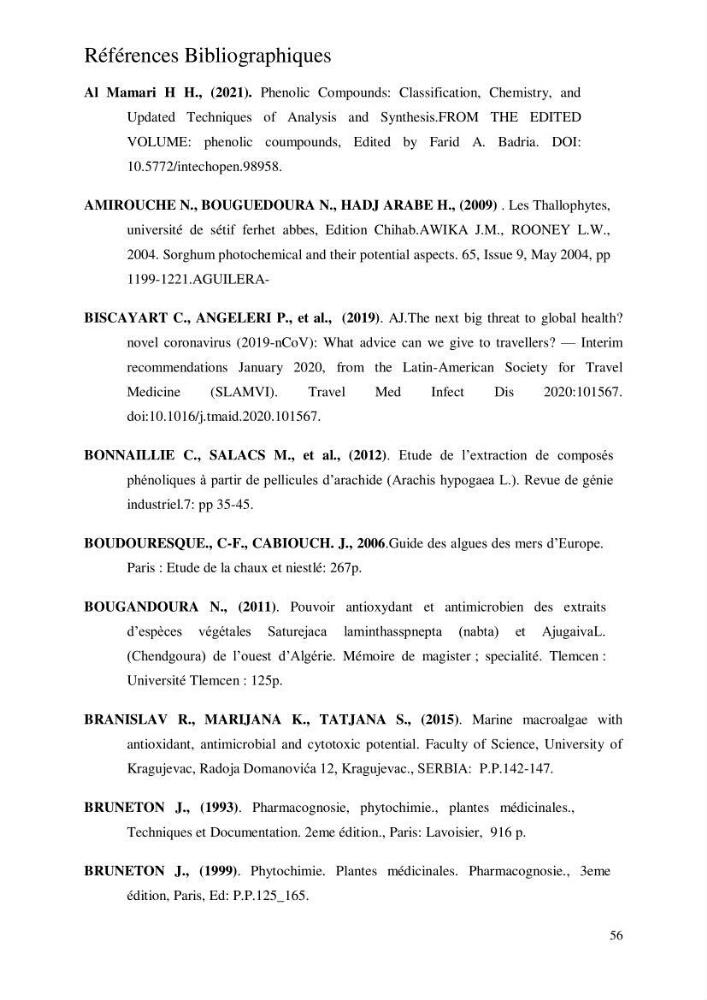 Etude de l\'extraction des composés phénoliques à partir de quelques espèces d\'algue marine