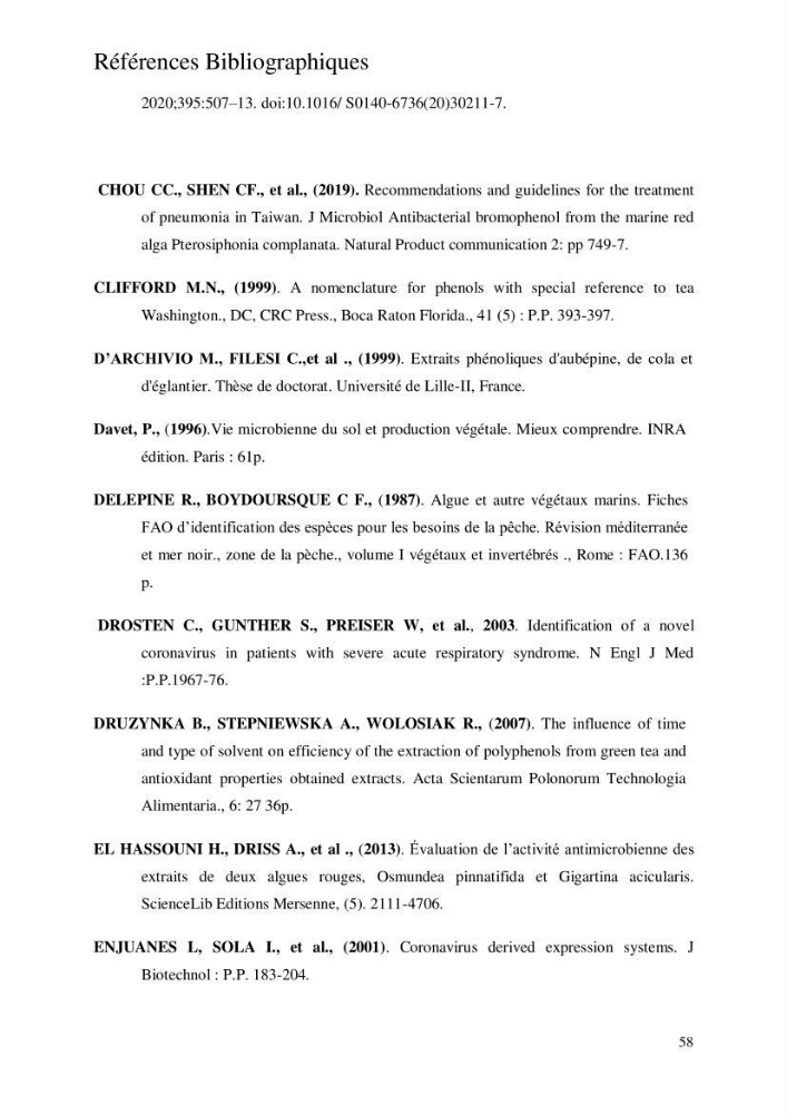 Etude de l\'extraction des composés phénoliques à partir de quelques espèces d\'algue marine
