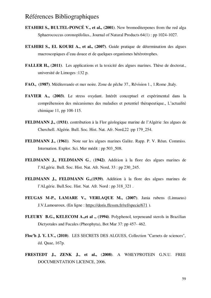 Etude de l\'extraction des composés phénoliques à partir de quelques espèces d\'algue marine