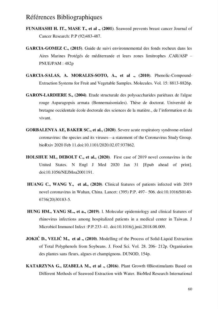Etude de l\'extraction des composés phénoliques à partir de quelques espèces d\'algue marine