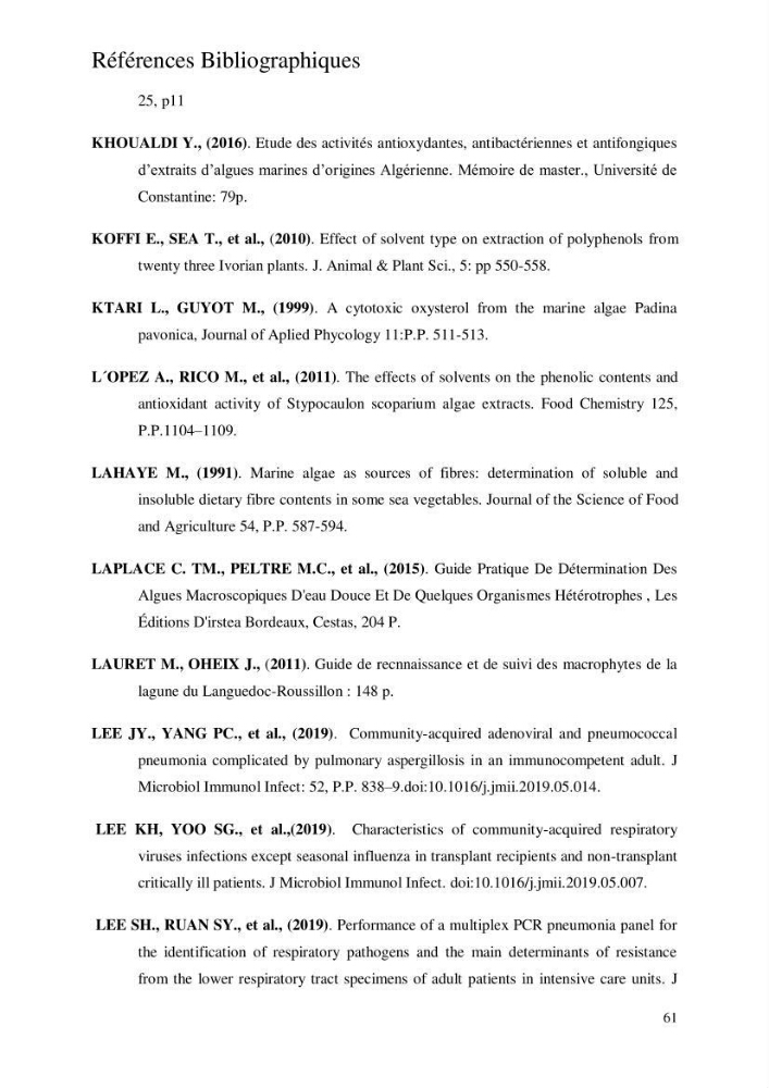 Etude de l\'extraction des composés phénoliques à partir de quelques espèces d\'algue marine