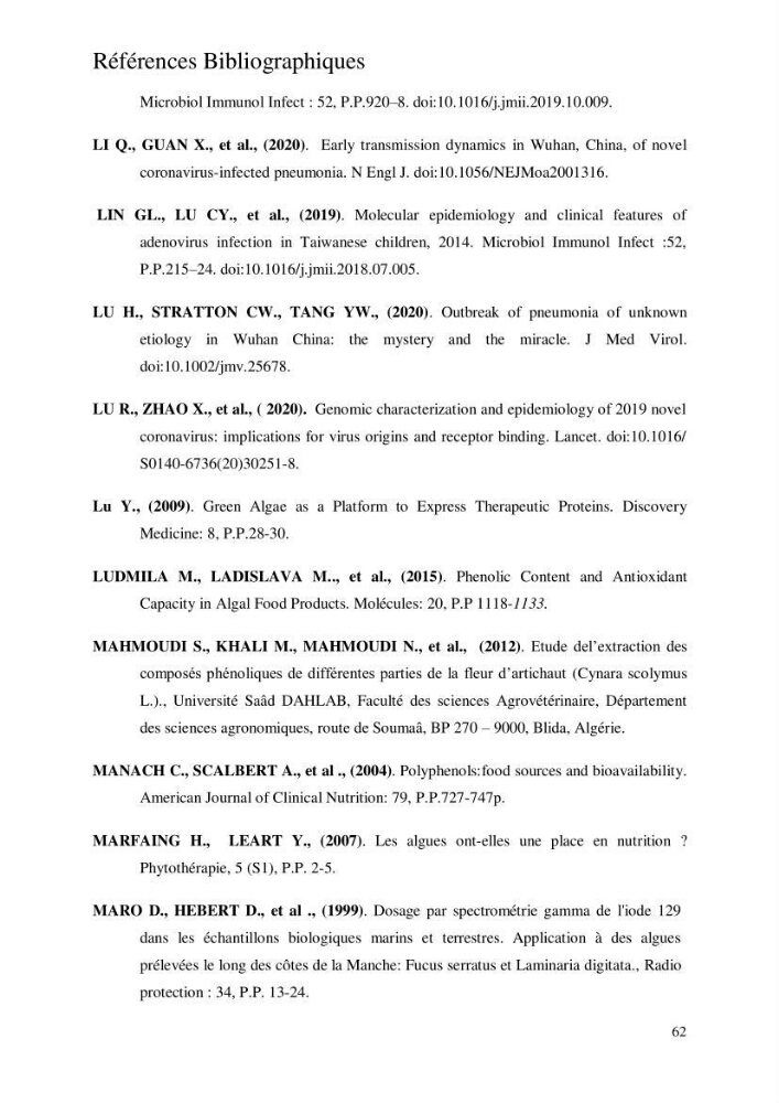 Etude de l\'extraction des composés phénoliques à partir de quelques espèces d\'algue marine