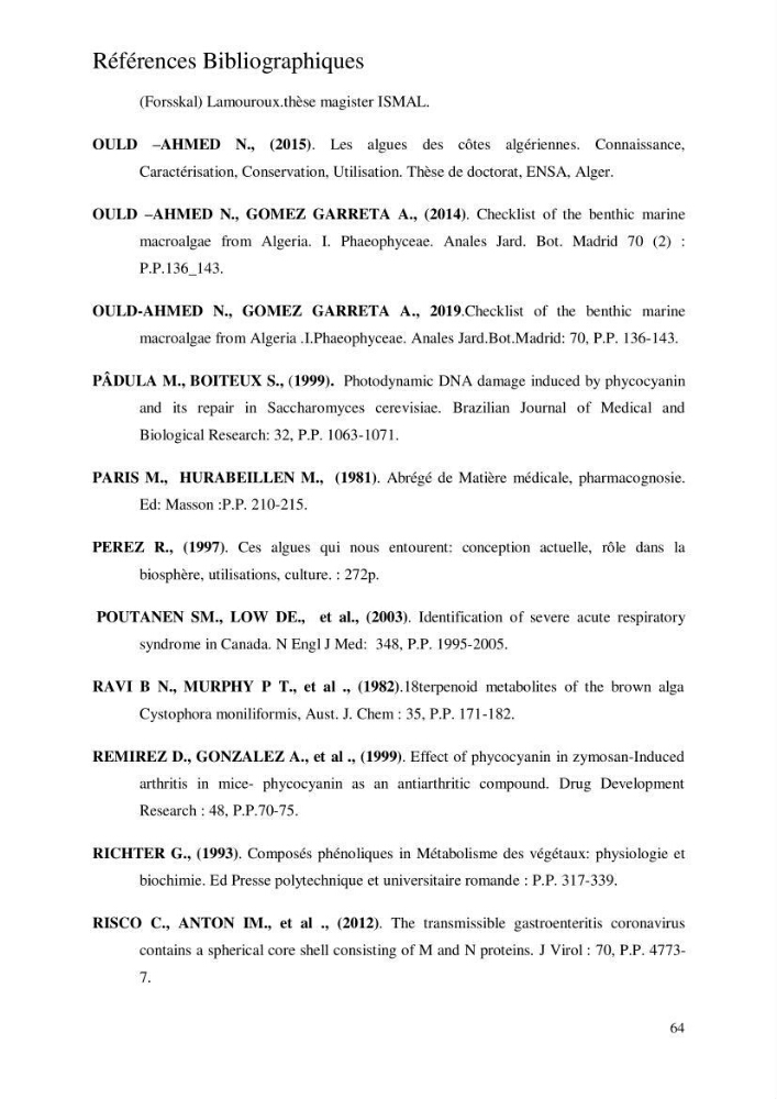 Etude de l\'extraction des composés phénoliques à partir de quelques espèces d\'algue marine
