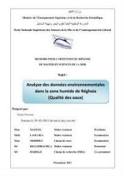 Analyse des données environnementales dans la zone humide de Réghaia: qualité des eaux