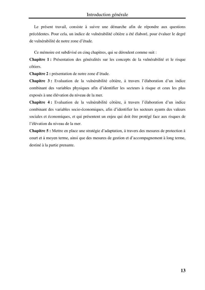 Evaluation de la vulnérabilité côtière du Parc National de Taza (wilaya de Jijel)