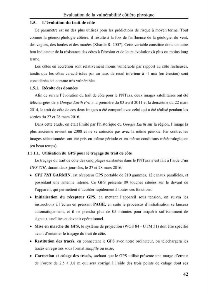 Evaluation de la vulnérabilité côtière du Parc National de Taza (wilaya de Jijel)