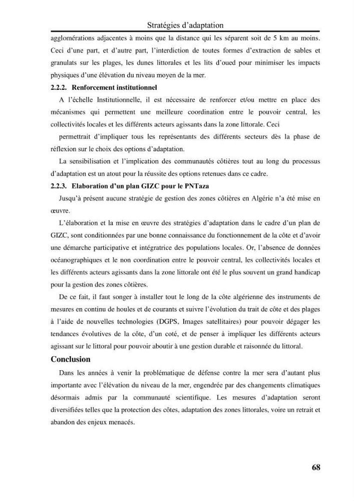 Evaluation de la vulnérabilité côtière du Parc National de Taza (wilaya de Jijel)