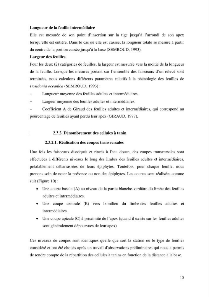 Variabilité de l\'abondance des cellules à TANIN chez Posidonia oceanica (Linnaeus) Delile 1813