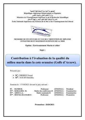 Contribution à l’évaluation de la qualité du milieu marin dans la cote oranaise (Golfe d’Arzew).: Contribution à l’évaluation de la qualité du milieu marin dans la cote oranaise (Golfe d’Arzew).:
