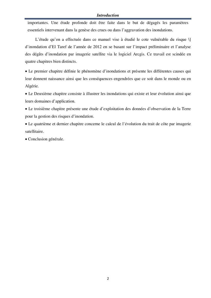 Impact Préliminaire et Analyse des Dégâts d’Inondations Par Imagerie Satellite Via le Logiciel ArcGis dans la willaya de Taref