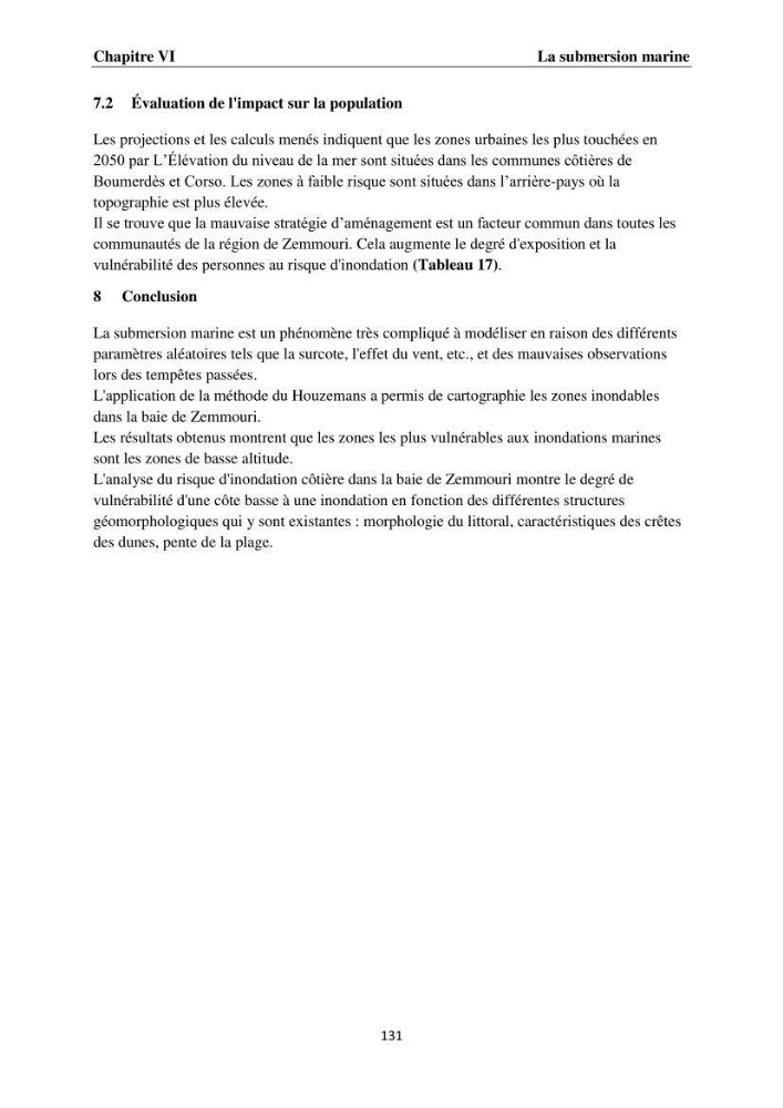 Érosion côtière, submersion marine et changement climatique le long de la baie de Zemmouri, prévision des risques et adaptation