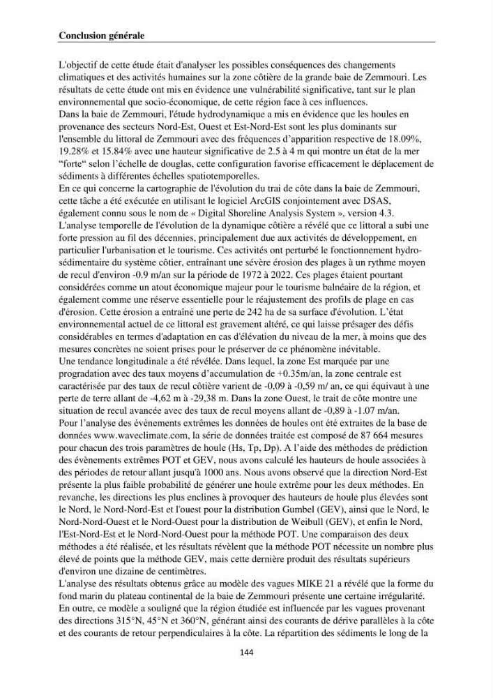 Érosion côtière, submersion marine et changement climatique le long de la baie de Zemmouri, prévision des risques et adaptation