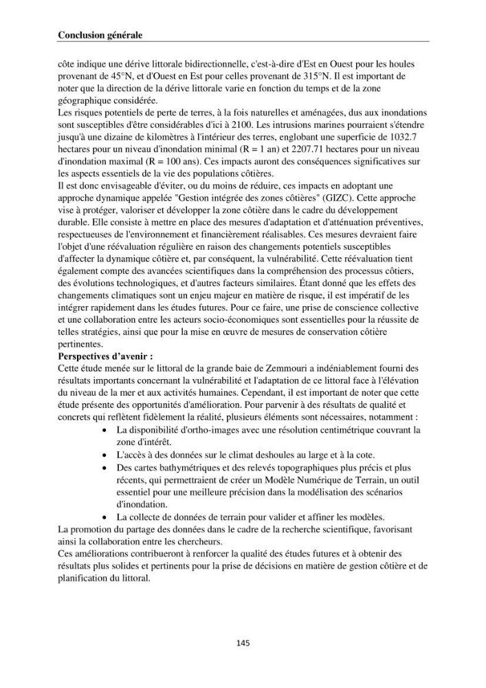 Érosion côtière, submersion marine et changement climatique le long de la baie de Zemmouri, prévision des risques et adaptation