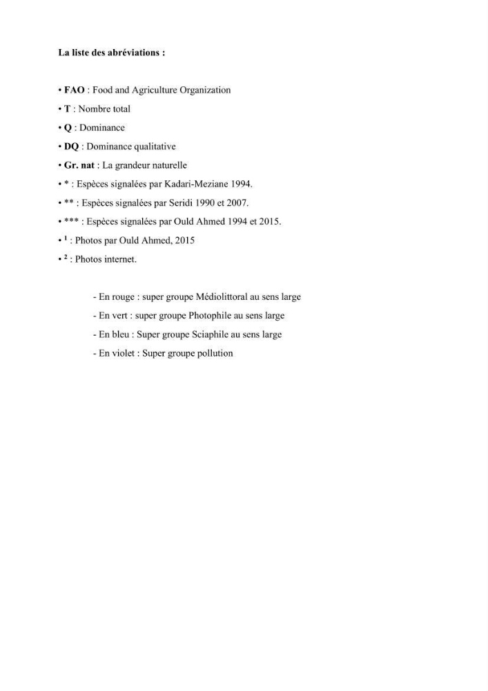 Actualisation de la taxonomie et de l\'inventaire des chlorobiontes des côtes Algériennes et mise en évidence des espèces aquacole