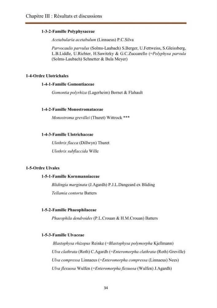 Actualisation de la taxonomie et de l\'inventaire des chlorobiontes des côtes Algériennes et mise en évidence des espèces aquacole
