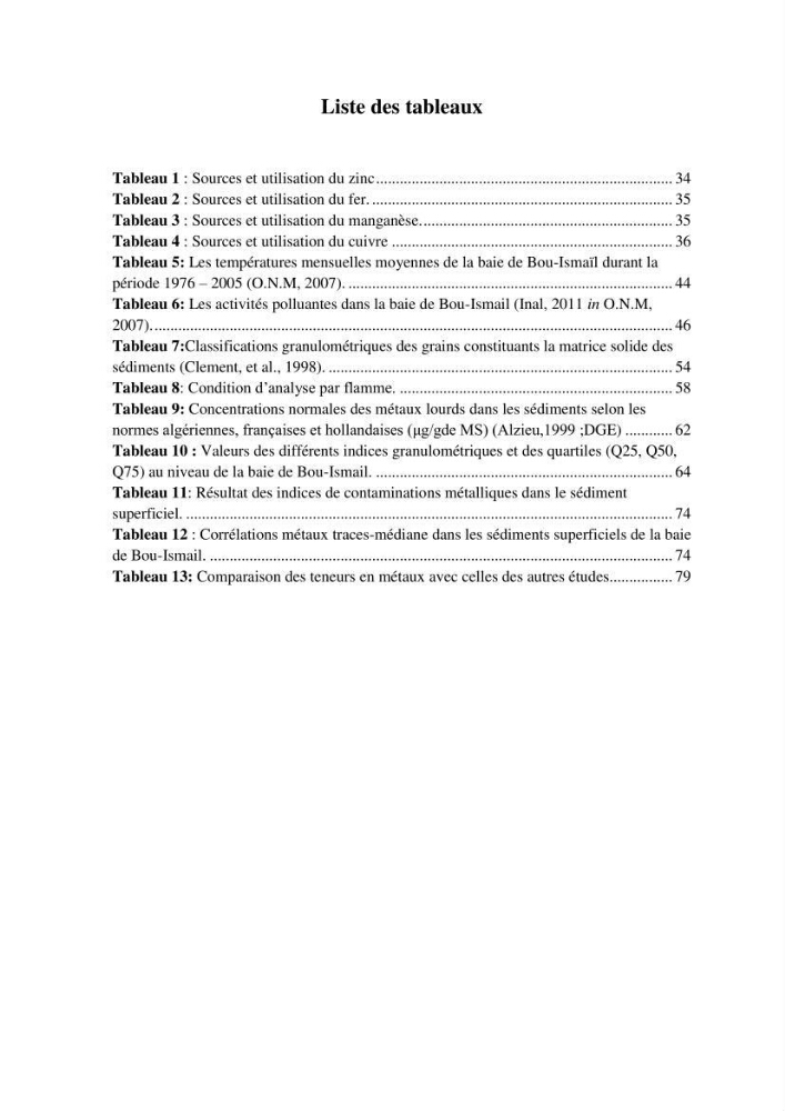 Etude des métaux traces dans les sédiments à l’embouchure métaux traces dans les sédiments à l’embouchure