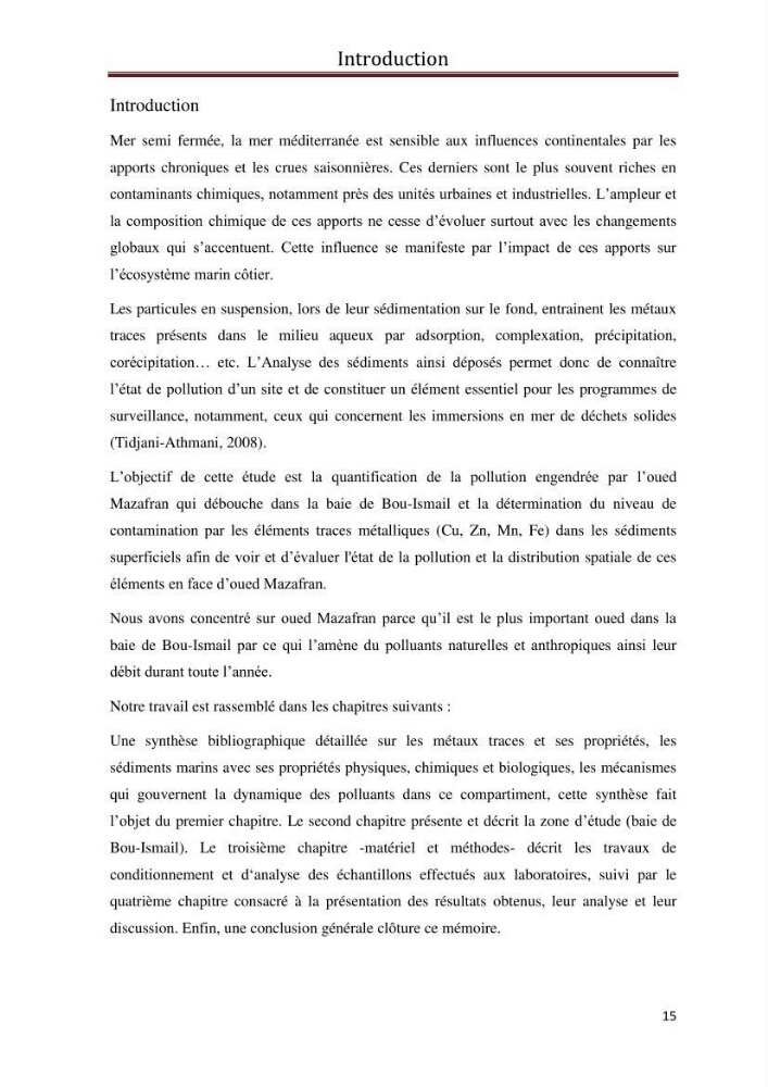 Etude des métaux traces dans les sédiments à l’embouchure métaux traces dans les sédiments à l’embouchure