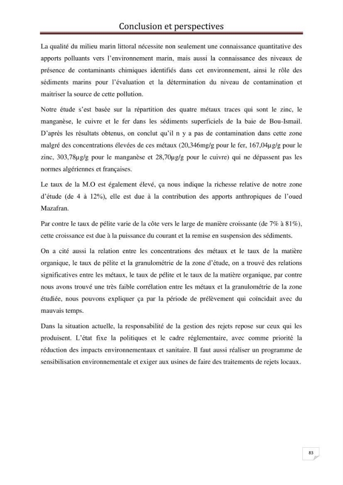 Etude des métaux traces dans les sédiments à l’embouchure métaux traces dans les sédiments à l’embouchure