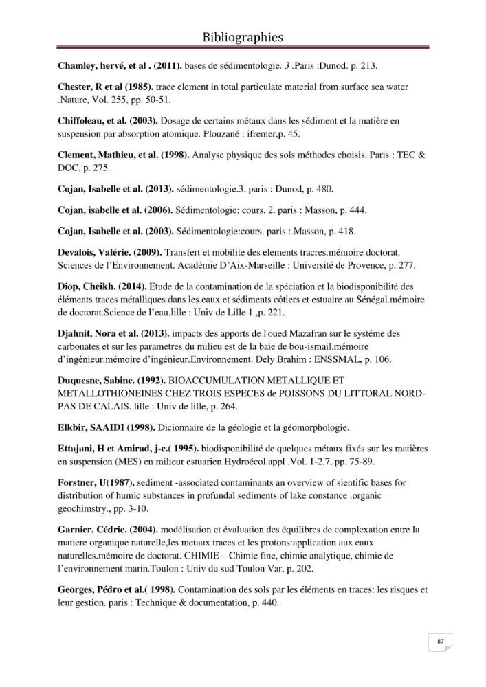 Etude des métaux traces dans les sédiments à l’embouchure métaux traces dans les sédiments à l’embouchure