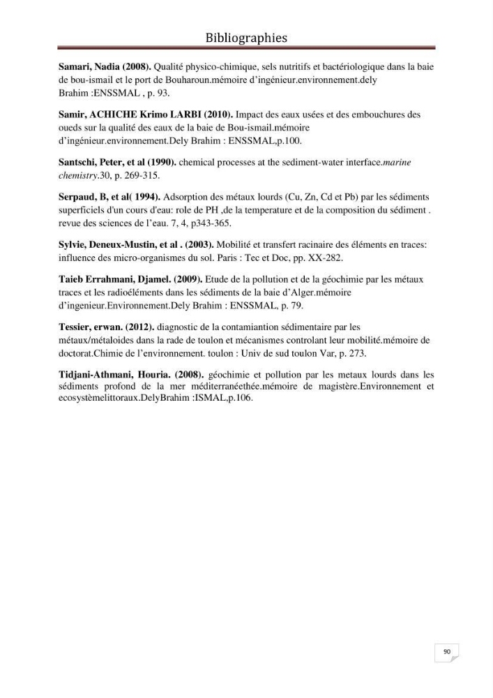 Etude des métaux traces dans les sédiments à l’embouchure métaux traces dans les sédiments à l’embouchure