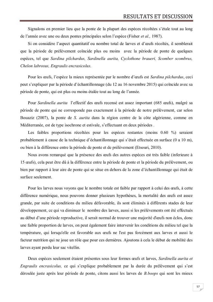 Contribution à l\'étude des oeufs et des larves des poissons téléostéens au niveau de la zone centre algérienne: