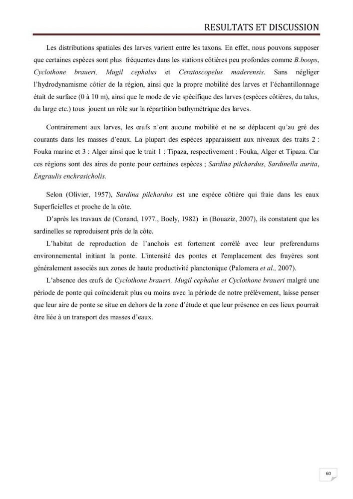 Contribution à l\'étude des oeufs et des larves des poissons téléostéens au niveau de la zone centre algérienne: