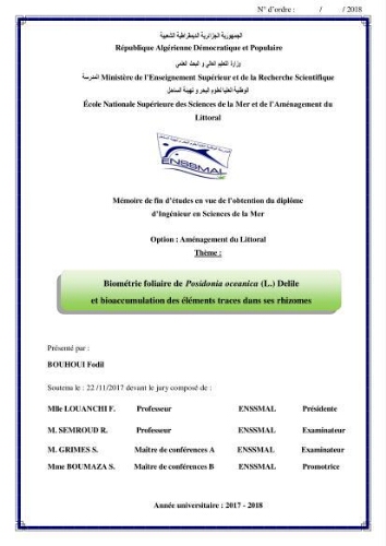Biométrie foliaire de posidonia océanica (L) delile et bioaccumulation des éléments traces dans ses rhizomes Biométrie foliaire de posidonia océanica (L) delile et bioaccumulation des éléments traces dans ses rhizomes