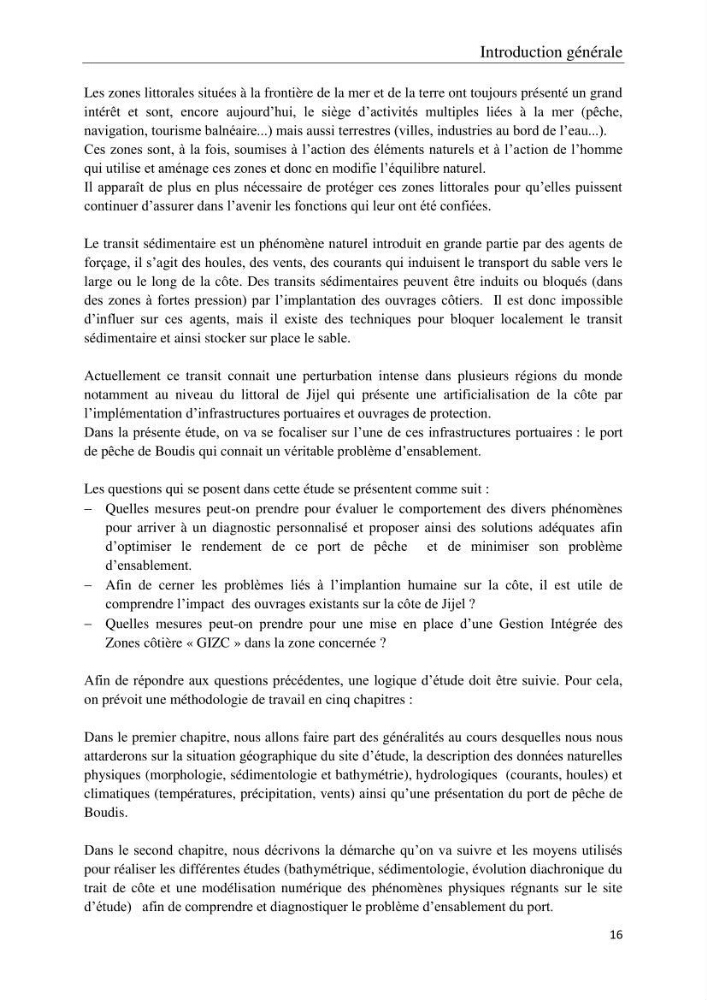 Réaménagement de la plage de Jijel et son influence sur la résolution du problème d’ensablement du port de pêche de Boudis