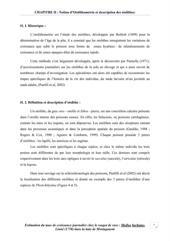 Estimation du taux de croissanve journalier chez le rouget de vase: mullus barbatus, linné (1758) dans la baie de Mostaganem