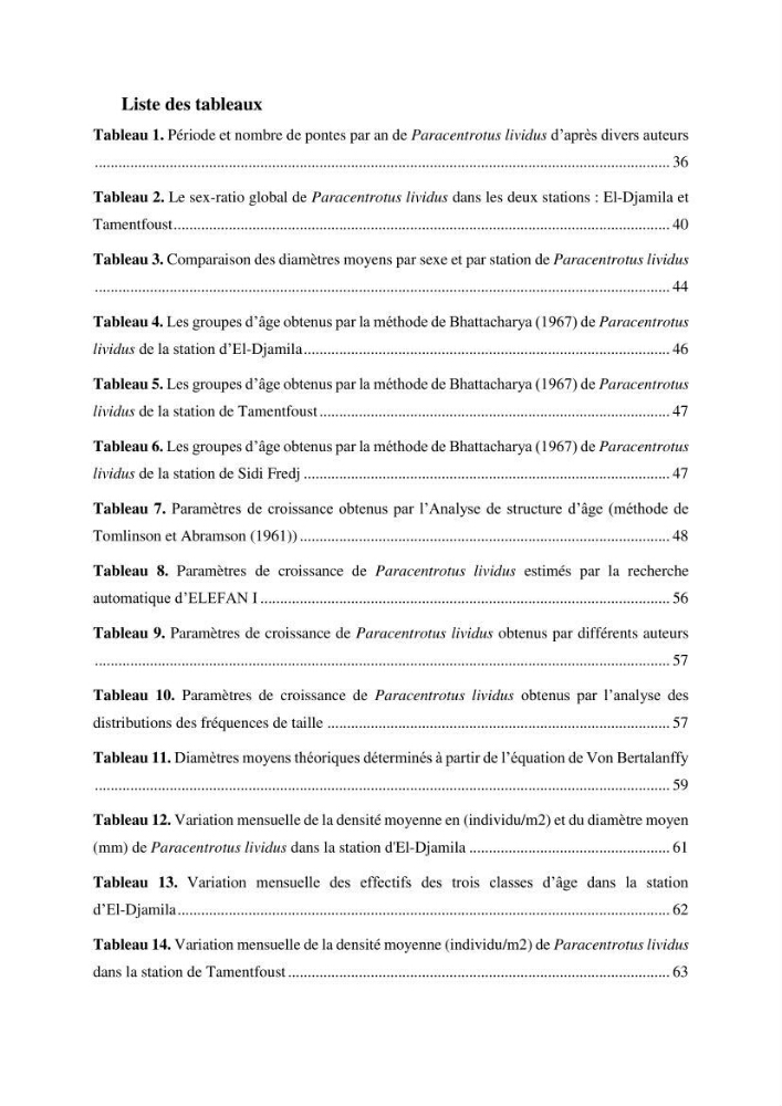 Dynamique,biologie et écologie de l\'oursin comestible Paracentrotus lividus (Lamarc,1816) de la côte algéroise