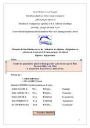 Etude des paramètres physico-chimiques des eaux du barrage de beni Haroun (Wilaya de Mila) et proposition de gestion des plans d'eau.: