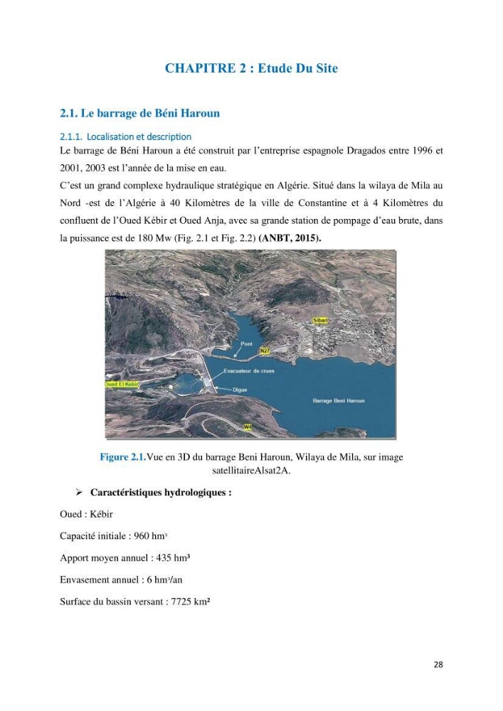 Etude des paramètres physico-chimiques des eaux du barrage de beni Haroun (Wilaya de Mila) et proposition de gestion des plans d\'eau.: