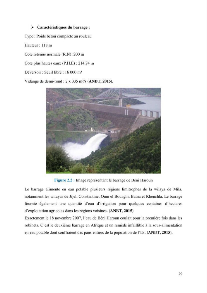 Etude des paramètres physico-chimiques des eaux du barrage de beni Haroun (Wilaya de Mila) et proposition de gestion des plans d\'eau.: