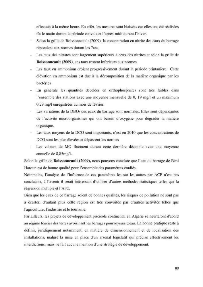 Etude des paramètres physico-chimiques des eaux du barrage de beni Haroun (Wilaya de Mila) et proposition de gestion des plans d\'eau.: