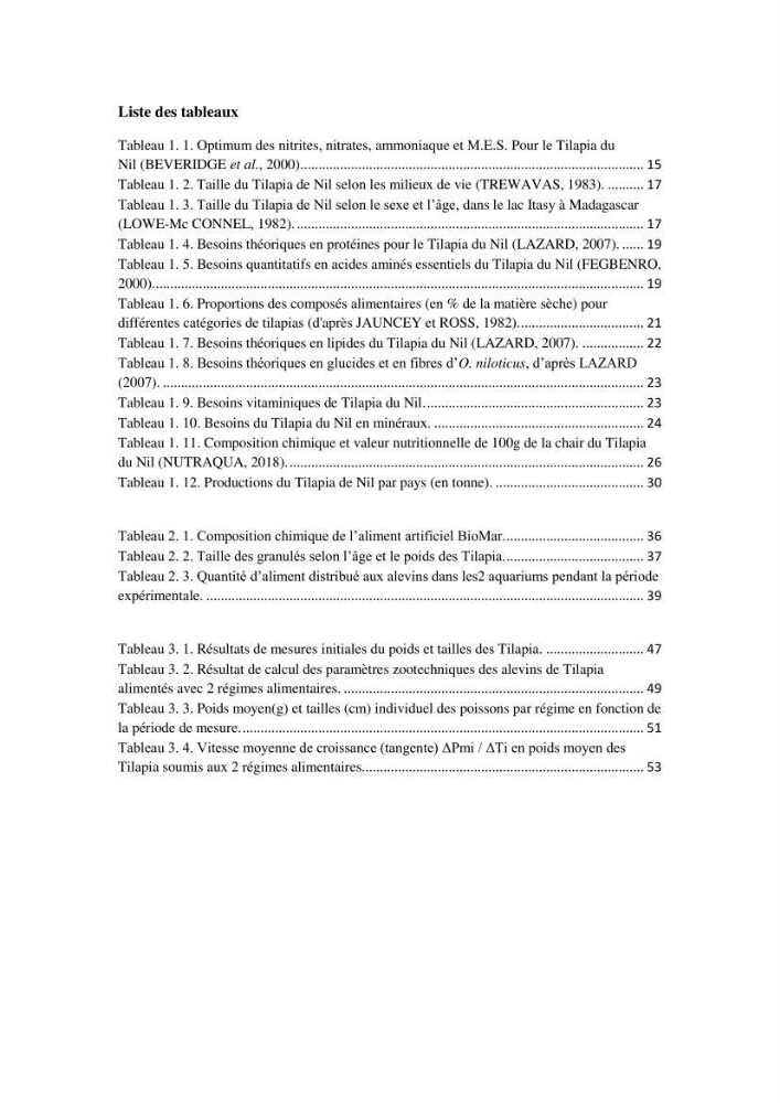 Etude comparative d\'un aliment commercial distribué en poudre et en granulé au cour de l\'élevage du tilapia du Nil ( tilapia nilotica)