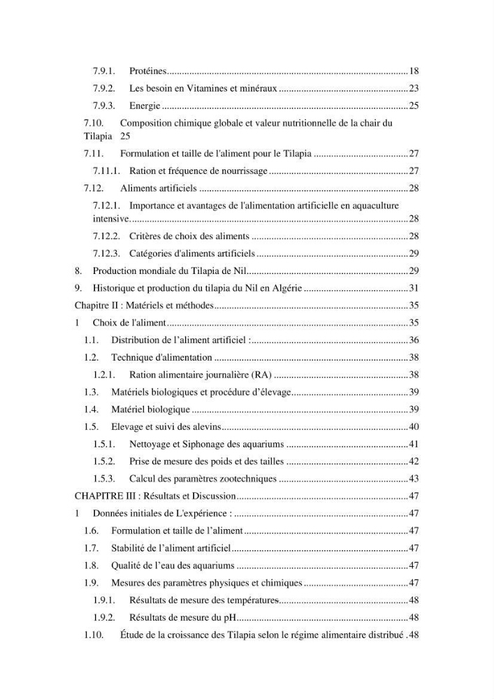 Etude comparative d\'un aliment commercial distribué en poudre et en granulé au cour de l\'élevage du tilapia du Nil ( tilapia nilotica)