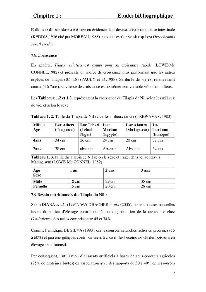 Etude comparative d\'un aliment commercial distribué en poudre et en granulé au cour de l\'élevage du tilapia du Nil ( tilapia nilotica)