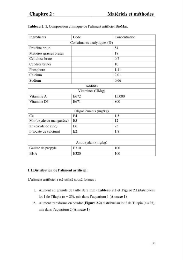 Etude comparative d\'un aliment commercial distribué en poudre et en granulé au cour de l\'élevage du tilapia du Nil ( tilapia nilotica)