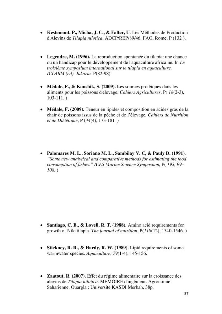 Etude comparative d\'un aliment commercial distribué en poudre et en granulé au cour de l\'élevage du tilapia du Nil ( tilapia nilotica)
