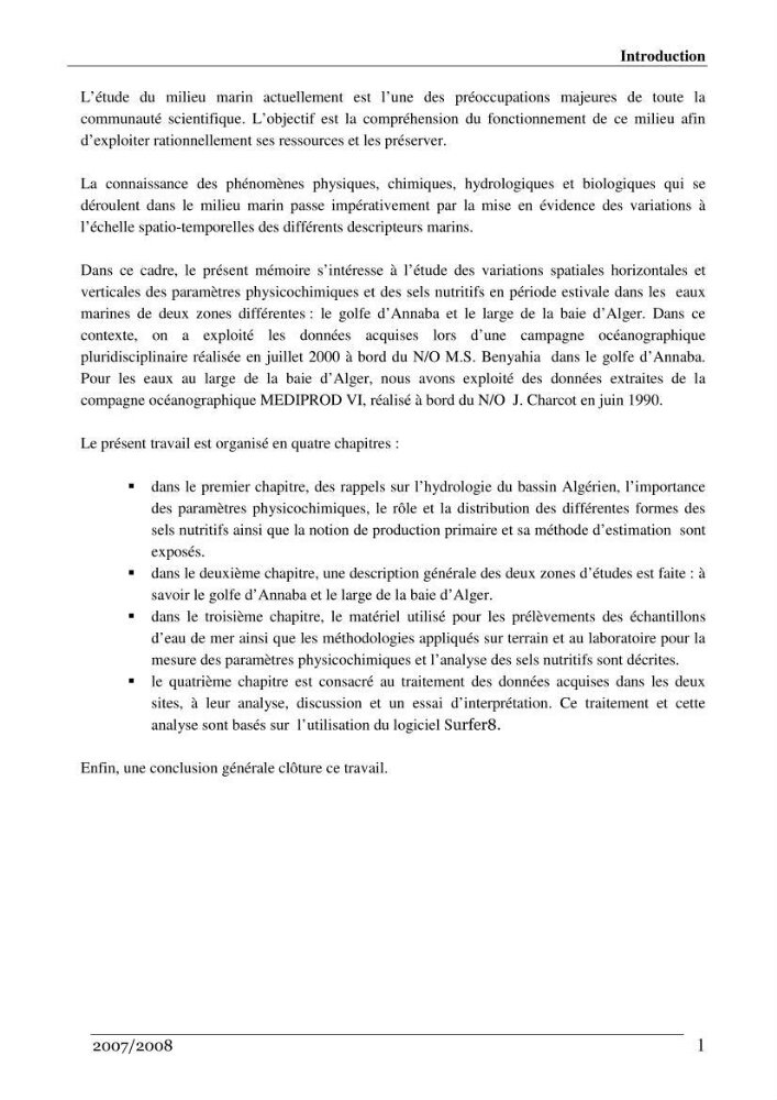 Les métaux traces dans les sédiments de la baie de Bou-Ismail: surveillane de la pollution et étude des processus géochimiques